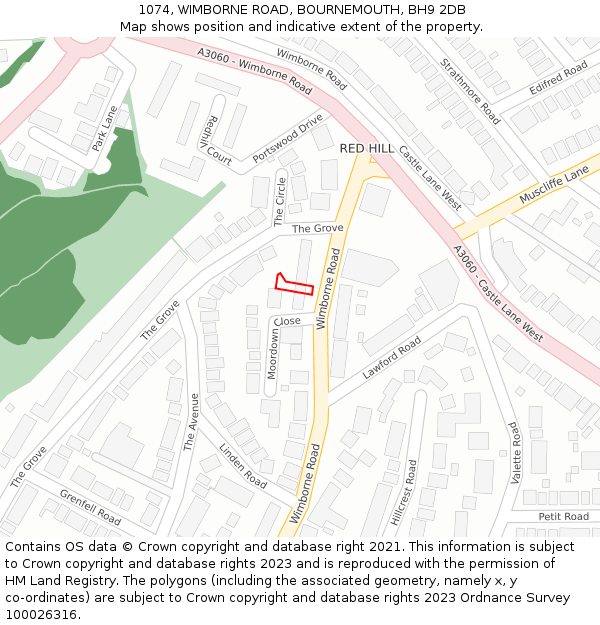 1074, WIMBORNE ROAD, BOURNEMOUTH, BH9 2DB: Location map and indicative extent of plot