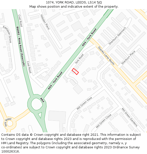 1074, YORK ROAD, LEEDS, LS14 5JQ: Location map and indicative extent of plot