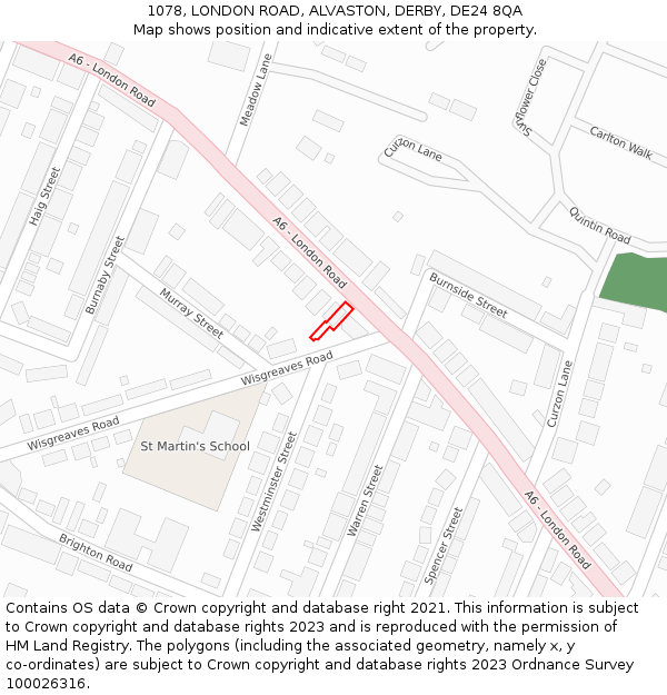 1078, LONDON ROAD, ALVASTON, DERBY, DE24 8QA: Location map and indicative extent of plot