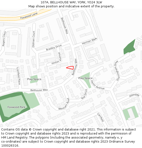 107A, BELLHOUSE WAY, YORK, YO24 3LW: Location map and indicative extent of plot
