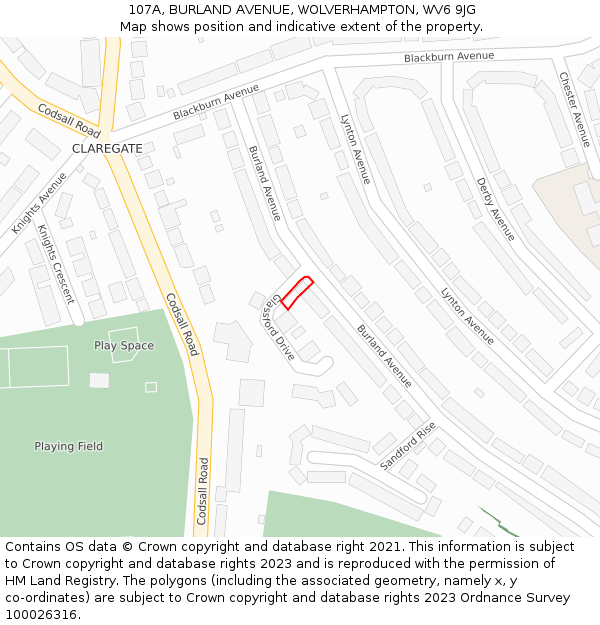 107A, BURLAND AVENUE, WOLVERHAMPTON, WV6 9JG: Location map and indicative extent of plot