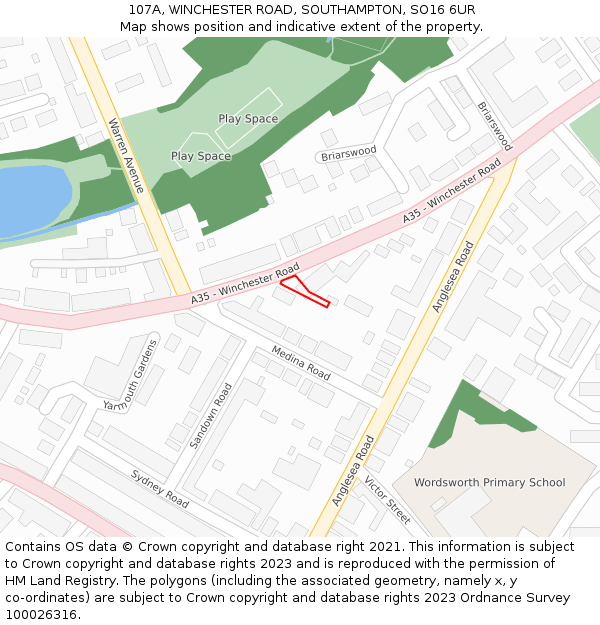 107A, WINCHESTER ROAD, SOUTHAMPTON, SO16 6UR: Location map and indicative extent of plot