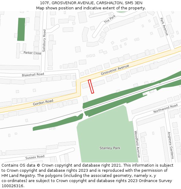 107F, GROSVENOR AVENUE, CARSHALTON, SM5 3EN: Location map and indicative extent of plot