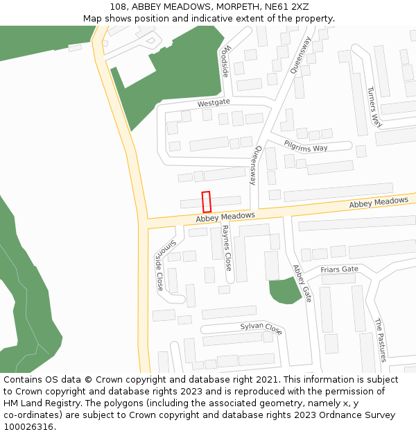 108, ABBEY MEADOWS, MORPETH, NE61 2XZ: Location map and indicative extent of plot