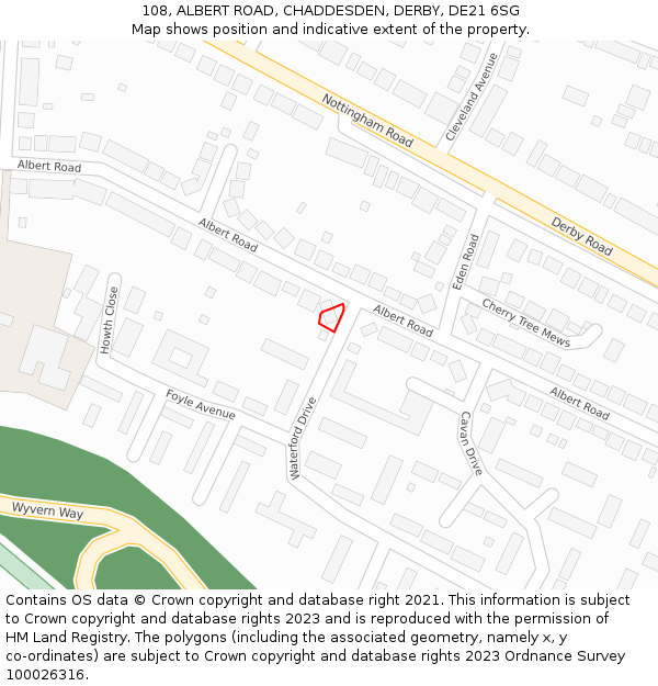 108, ALBERT ROAD, CHADDESDEN, DERBY, DE21 6SG: Location map and indicative extent of plot