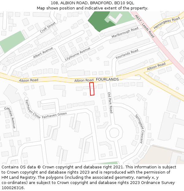 108, ALBION ROAD, BRADFORD, BD10 9QL: Location map and indicative extent of plot