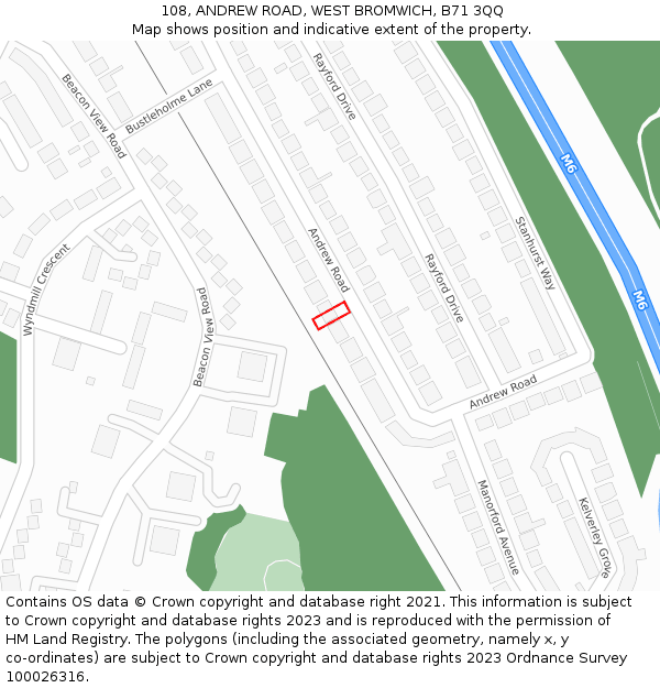 108, ANDREW ROAD, WEST BROMWICH, B71 3QQ: Location map and indicative extent of plot