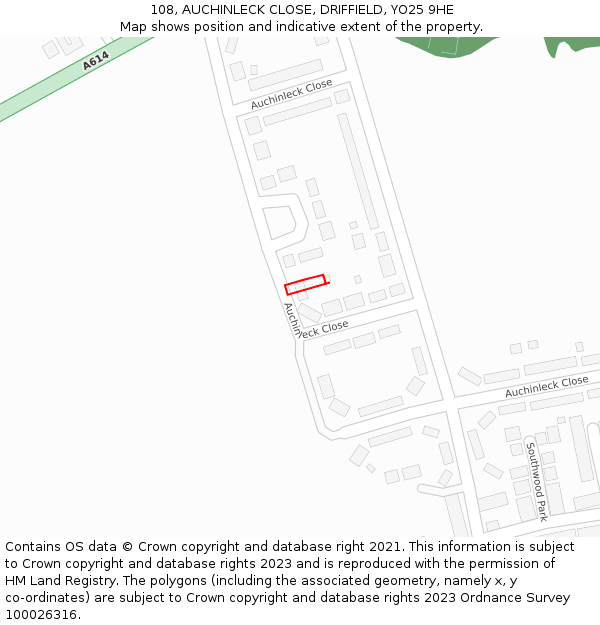 108, AUCHINLECK CLOSE, DRIFFIELD, YO25 9HE: Location map and indicative extent of plot