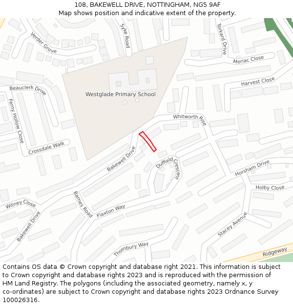 108, BAKEWELL DRIVE, NOTTINGHAM, NG5 9AF: Location map and indicative extent of plot