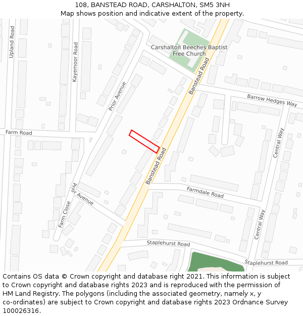 108, BANSTEAD ROAD, CARSHALTON, SM5 3NH: Location map and indicative extent of plot