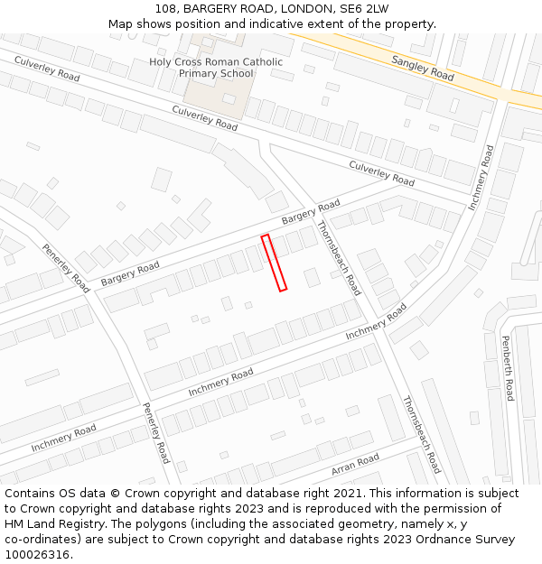 108, BARGERY ROAD, LONDON, SE6 2LW: Location map and indicative extent of plot