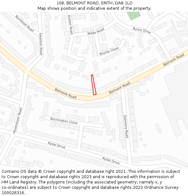 108, BELMONT ROAD, ERITH, DA8 1LD: Location map and indicative extent of plot