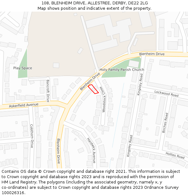 108, BLENHEIM DRIVE, ALLESTREE, DERBY, DE22 2LG: Location map and indicative extent of plot