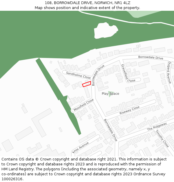 108, BORROWDALE DRIVE, NORWICH, NR1 4LZ: Location map and indicative extent of plot