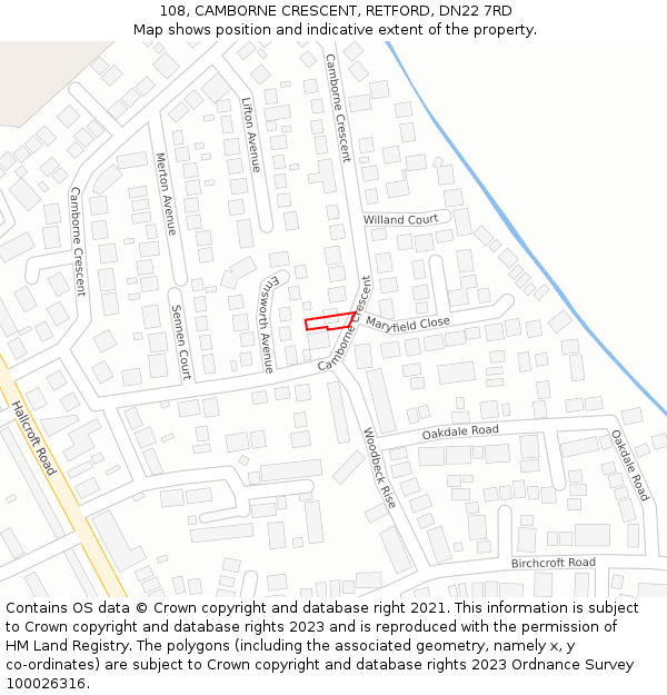 108, CAMBORNE CRESCENT, RETFORD, DN22 7RD: Location map and indicative extent of plot