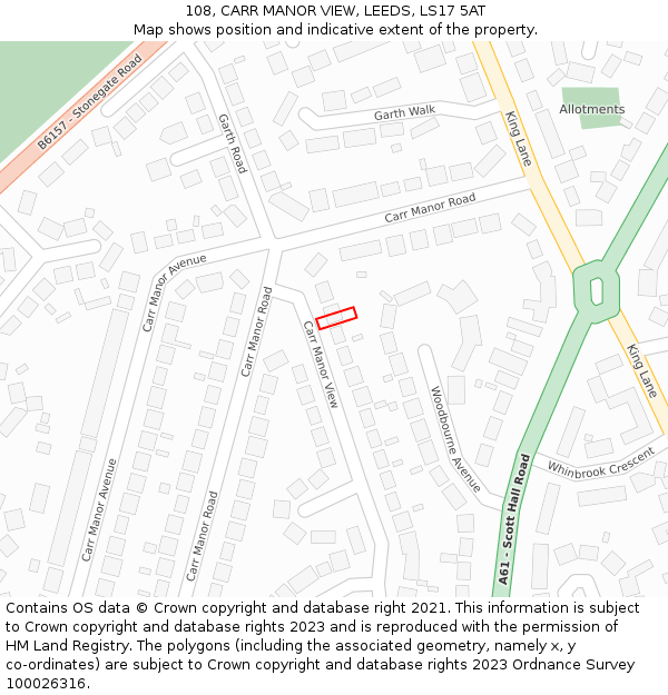 108, CARR MANOR VIEW, LEEDS, LS17 5AT: Location map and indicative extent of plot