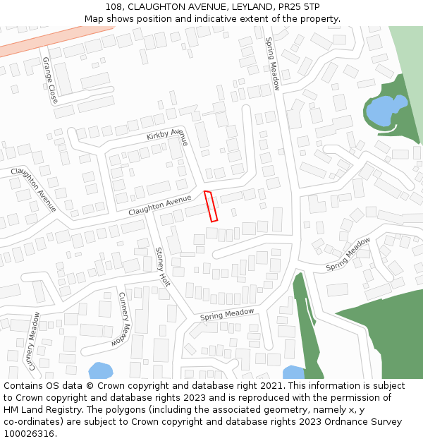 108, CLAUGHTON AVENUE, LEYLAND, PR25 5TP: Location map and indicative extent of plot