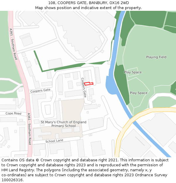 108, COOPERS GATE, BANBURY, OX16 2WD: Location map and indicative extent of plot