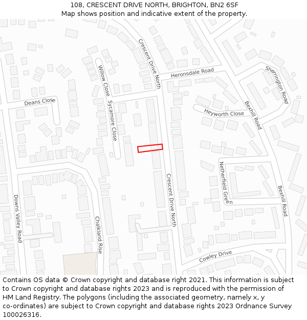 108, CRESCENT DRIVE NORTH, BRIGHTON, BN2 6SF: Location map and indicative extent of plot
