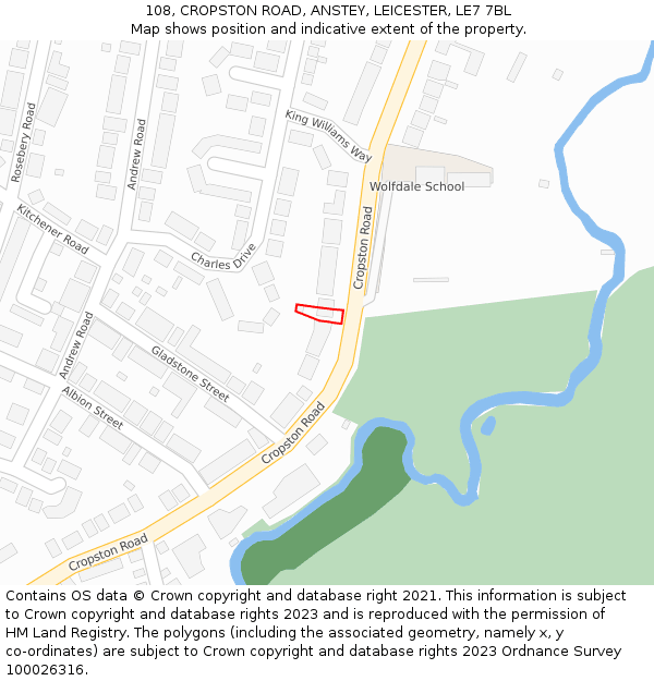 108, CROPSTON ROAD, ANSTEY, LEICESTER, LE7 7BL: Location map and indicative extent of plot