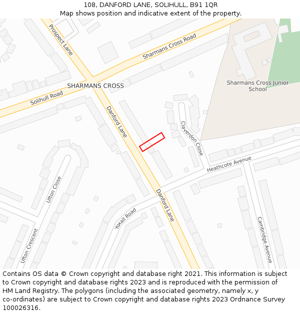 108, DANFORD LANE, SOLIHULL, B91 1QR: Location map and indicative extent of plot