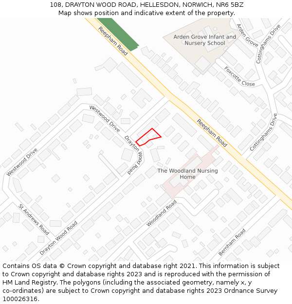 108, DRAYTON WOOD ROAD, HELLESDON, NORWICH, NR6 5BZ: Location map and indicative extent of plot