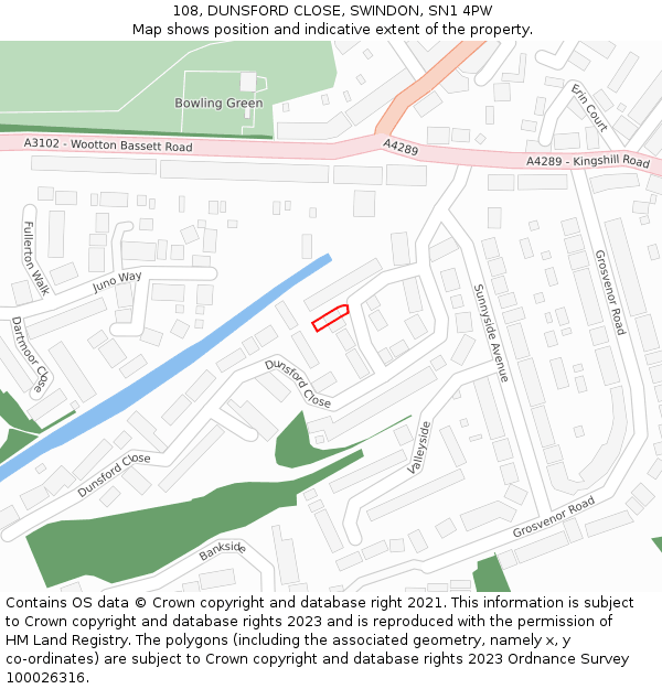 108, DUNSFORD CLOSE, SWINDON, SN1 4PW: Location map and indicative extent of plot