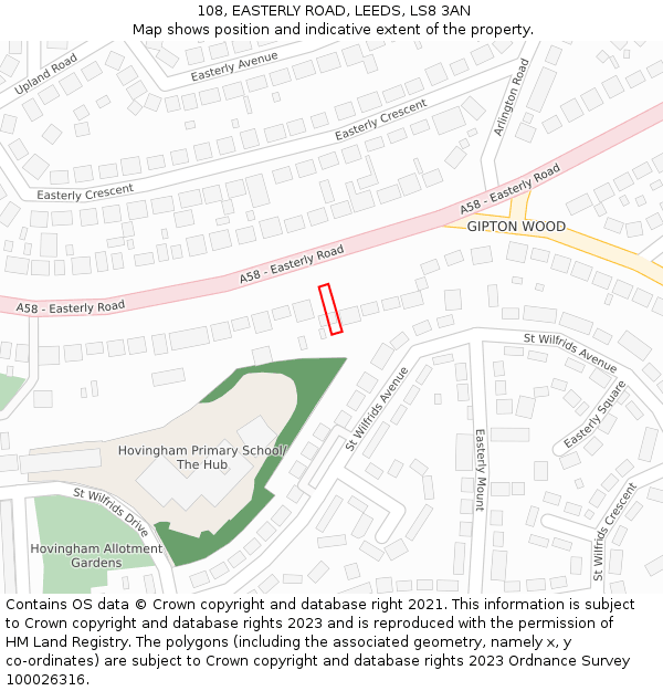 108, EASTERLY ROAD, LEEDS, LS8 3AN: Location map and indicative extent of plot