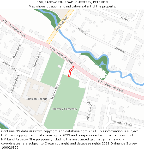 108, EASTWORTH ROAD, CHERTSEY, KT16 8DS: Location map and indicative extent of plot