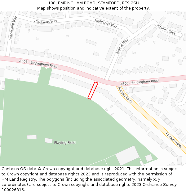 108, EMPINGHAM ROAD, STAMFORD, PE9 2SU: Location map and indicative extent of plot