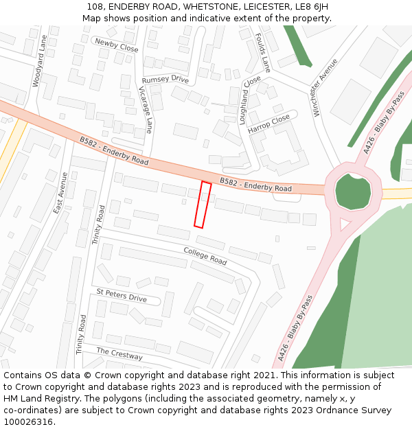 108, ENDERBY ROAD, WHETSTONE, LEICESTER, LE8 6JH: Location map and indicative extent of plot