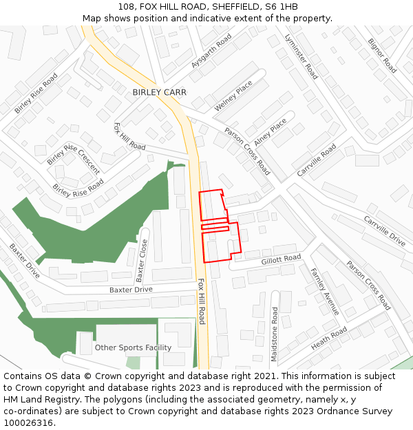 108, FOX HILL ROAD, SHEFFIELD, S6 1HB: Location map and indicative extent of plot