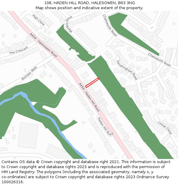 108, HADEN HILL ROAD, HALESOWEN, B63 3NG: Location map and indicative extent of plot