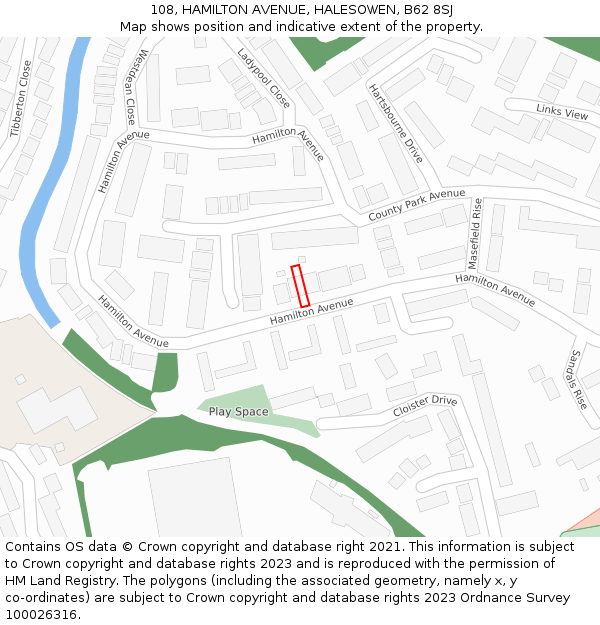 108, HAMILTON AVENUE, HALESOWEN, B62 8SJ: Location map and indicative extent of plot