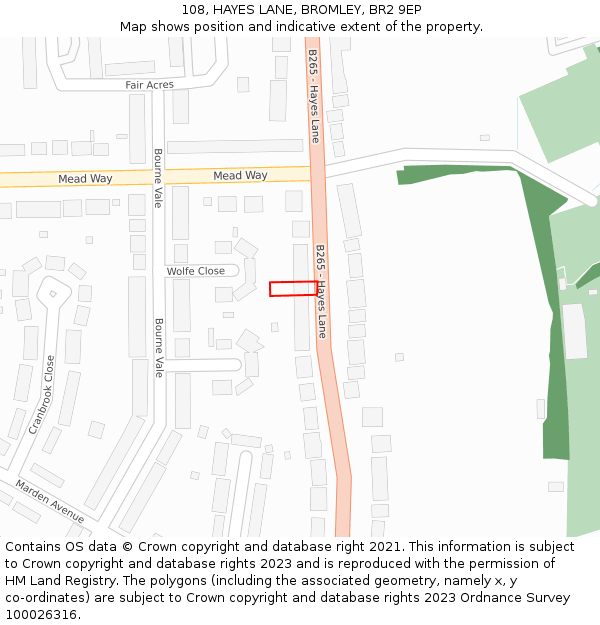 108, HAYES LANE, BROMLEY, BR2 9EP: Location map and indicative extent of plot