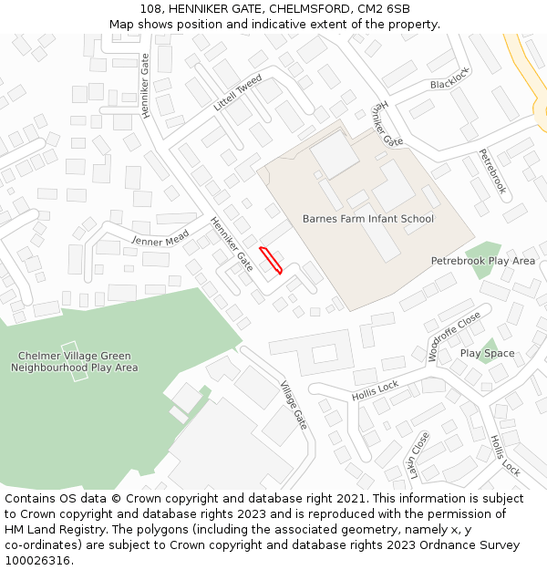108, HENNIKER GATE, CHELMSFORD, CM2 6SB: Location map and indicative extent of plot