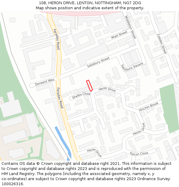 108, HERON DRIVE, LENTON, NOTTINGHAM, NG7 2DG: Location map and indicative extent of plot