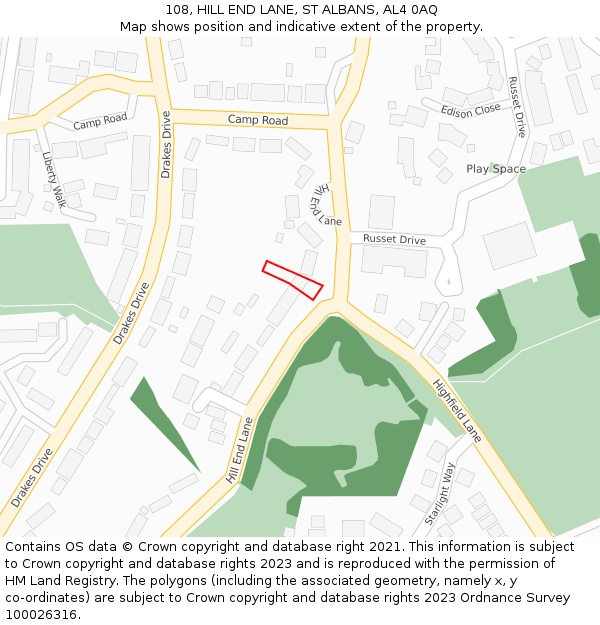 108, HILL END LANE, ST ALBANS, AL4 0AQ: Location map and indicative extent of plot