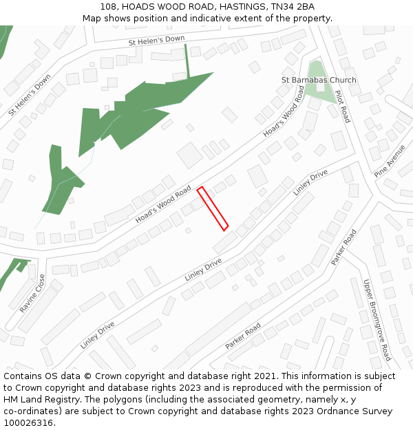 108, HOADS WOOD ROAD, HASTINGS, TN34 2BA: Location map and indicative extent of plot