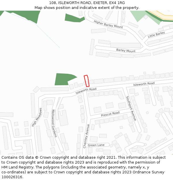 108, ISLEWORTH ROAD, EXETER, EX4 1RG: Location map and indicative extent of plot