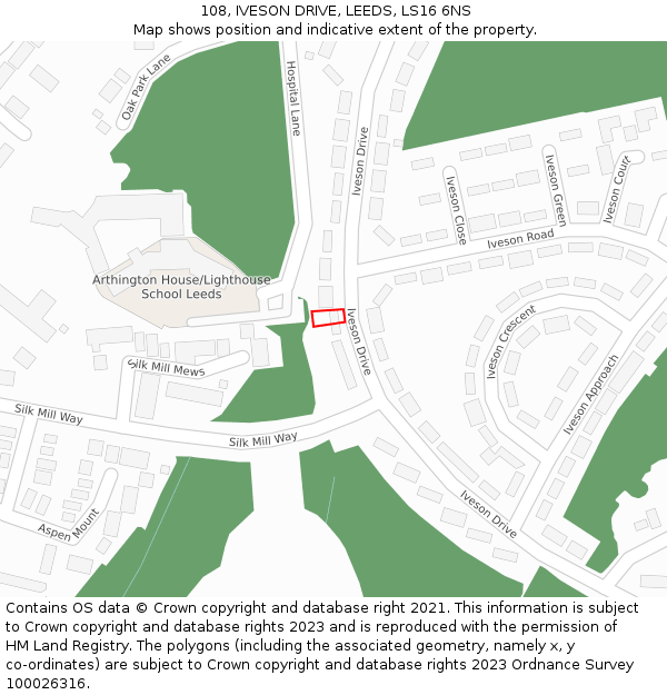 108, IVESON DRIVE, LEEDS, LS16 6NS: Location map and indicative extent of plot