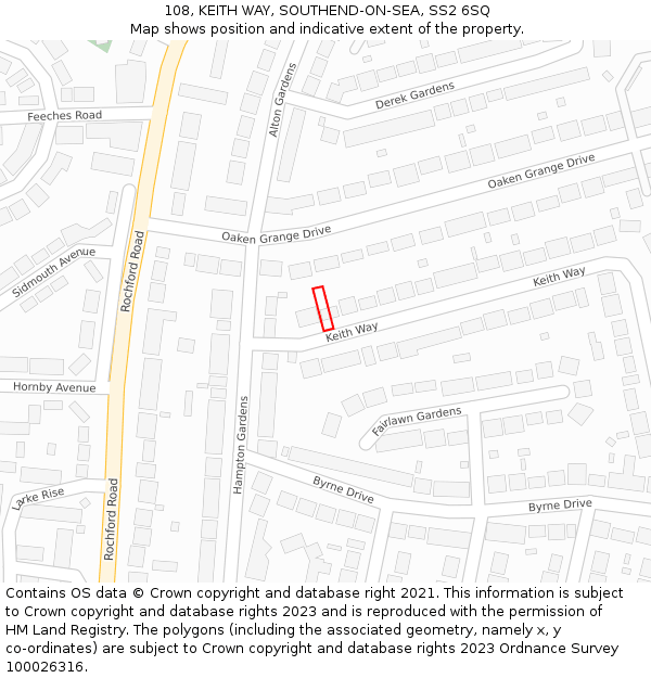 108, KEITH WAY, SOUTHEND-ON-SEA, SS2 6SQ: Location map and indicative extent of plot