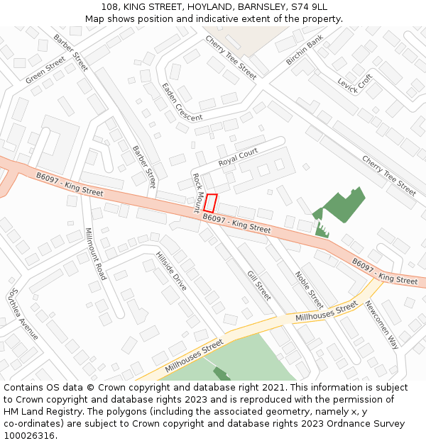 108, KING STREET, HOYLAND, BARNSLEY, S74 9LL: Location map and indicative extent of plot