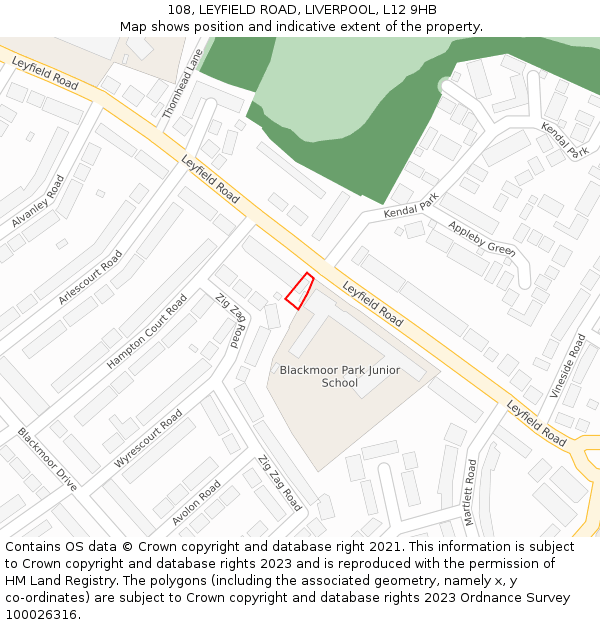 108, LEYFIELD ROAD, LIVERPOOL, L12 9HB: Location map and indicative extent of plot
