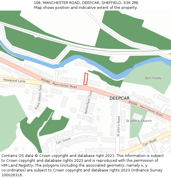 108, MANCHESTER ROAD, DEEPCAR, SHEFFIELD, S36 2RE: Location map and indicative extent of plot
