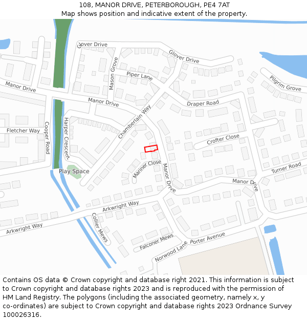 108, MANOR DRIVE, PETERBOROUGH, PE4 7AT: Location map and indicative extent of plot