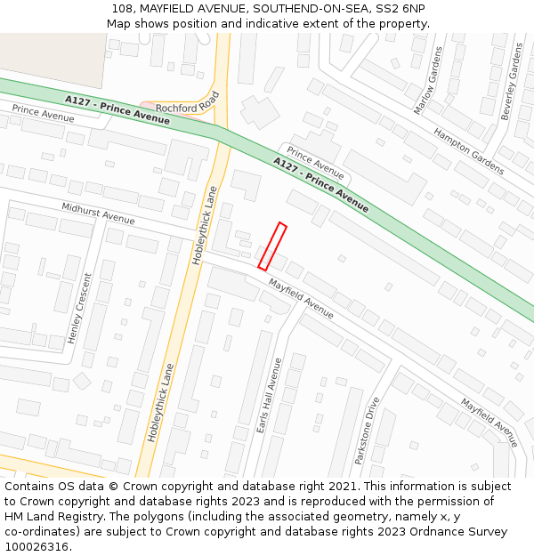 108, MAYFIELD AVENUE, SOUTHEND-ON-SEA, SS2 6NP: Location map and indicative extent of plot