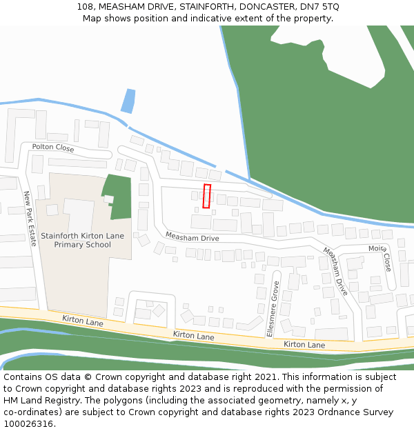 108, MEASHAM DRIVE, STAINFORTH, DONCASTER, DN7 5TQ: Location map and indicative extent of plot
