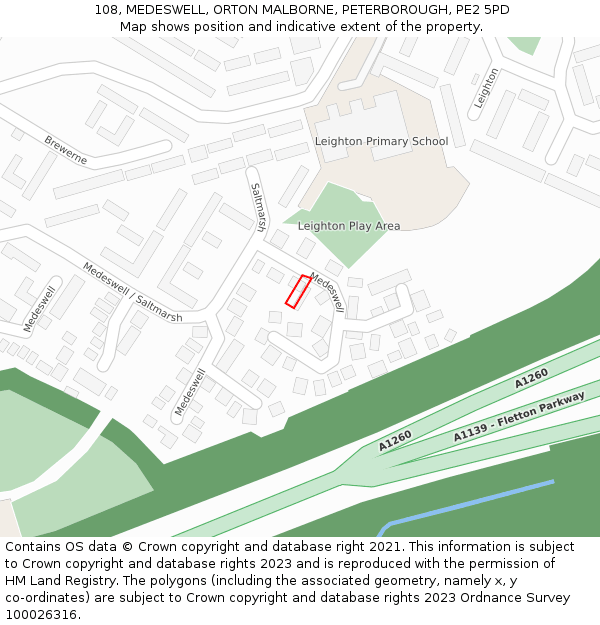 108, MEDESWELL, ORTON MALBORNE, PETERBOROUGH, PE2 5PD: Location map and indicative extent of plot