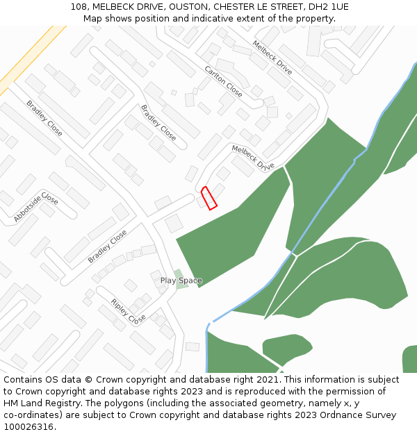 108, MELBECK DRIVE, OUSTON, CHESTER LE STREET, DH2 1UE: Location map and indicative extent of plot